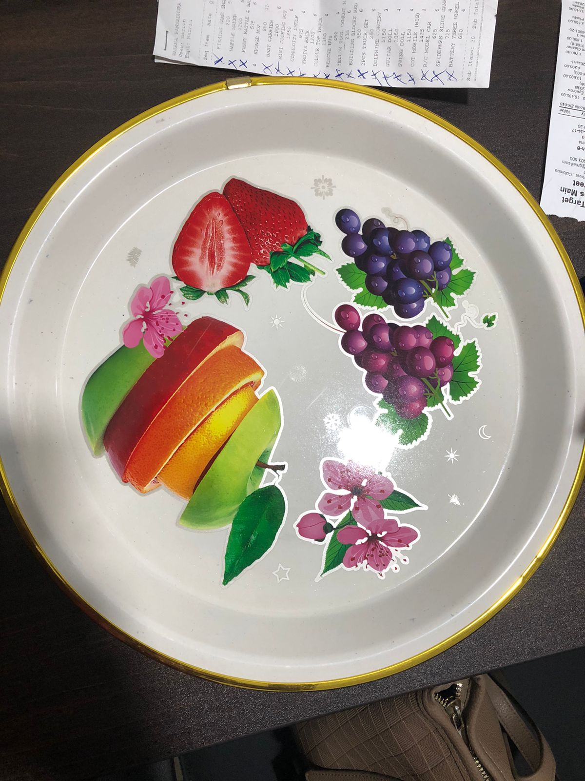 TRAY ROUND PRINTED GOLD